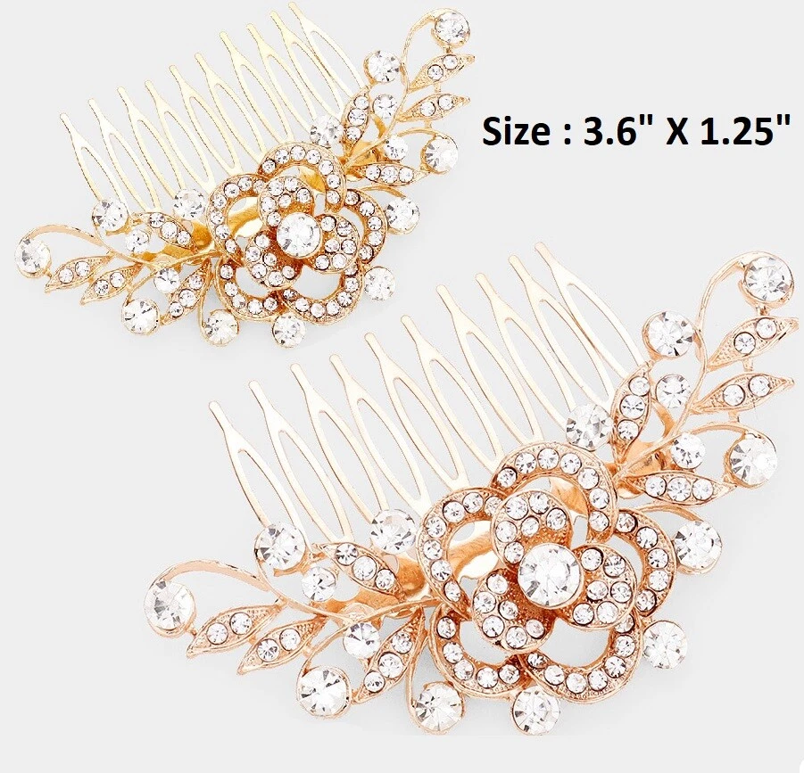 Crystal Rhinestone Bobble Hair Comb Wedding Bridal Cocktail Leaf Flower Bar Long - Image 1 of 1