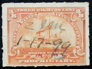 US Stamps Revenue #RB22 - 1898 3/8c Proprietary Stamp -Battleship, GRL26