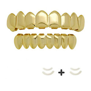 Hip Hop Grills Fit 8 Top and 8 Bottom Set Gold Silver Color Bling Teeth Grillz