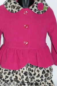 Girl's Mack & Co. Ruffled Polyester Fleece Sweater Jacket Pink Leopard Print - Picture 1 of 4