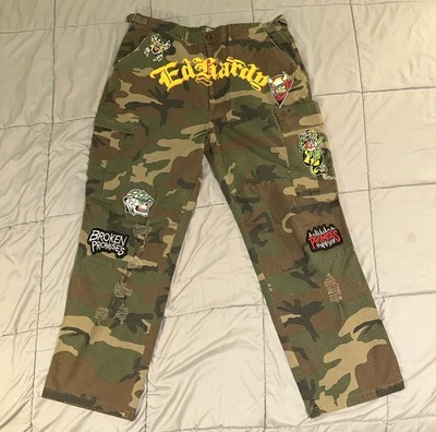 Ed Hardy By Broken Promises Baggy Camo Pants Men Sz 36x32 Embroidered Distressed - Image 1 of 4