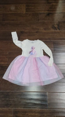 Vestido H&M (Niño Talla 6X) Manga Larga Cuello Redondo Disney Frozen Elsa Estampado Tul Foto 1 de 4