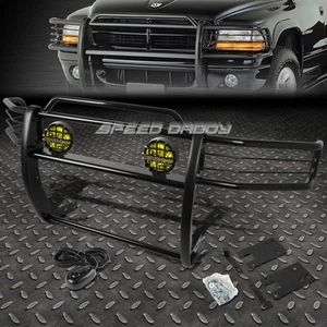 BLACK BRUSH GRILLE GUARD+ROUND AMBER FOG LIGHT FOR 99-01 DODGE RAM 1500 SPORT - Picture 1 of 11