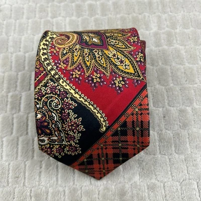 Corbata de seda Brioni dorada negra roja a cuadros estampado cachemir hecha en Italia *LEER Foto 1 de 4