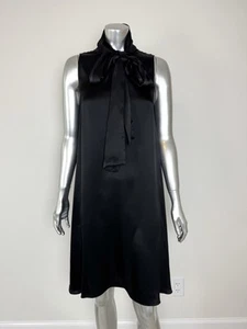Abbey Glass Tie Neck Silk Dress Women’s Small Black Satin - Picture 1 of 11