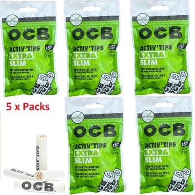 OCB Activ Tips Extra Slim 6mm Activated Carbon Filters 5 Packs (250 Tips Total) - Image 1 of 4