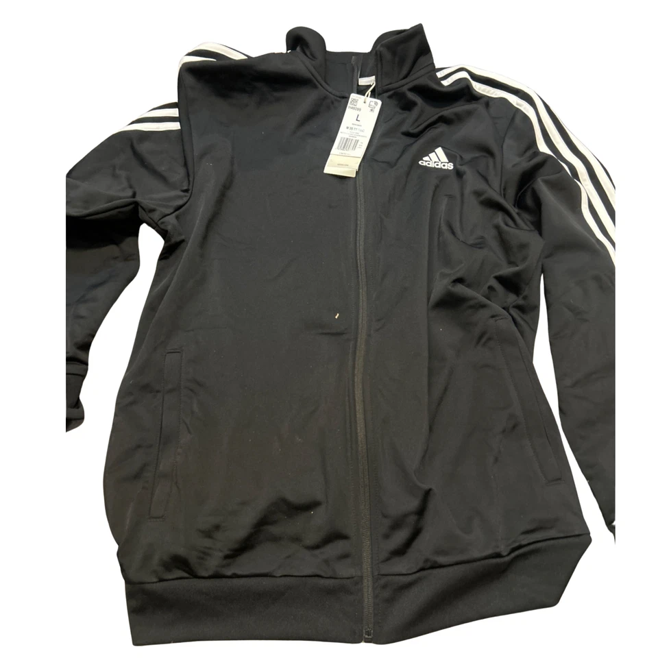 Adidas Men's Large Black White Polyester Essentials Warm-up 3-Stripes Track Top