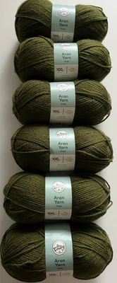Dark sage green 6 x 100g balls aran yarn - So Crafty 600g knit wool 25% wool NEW