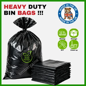 HEAVY DUTY BLACK THICK REFUSE SACKS STRONG THICK RUBBISH BAGS BIN LINERS - Picture 1 of 4