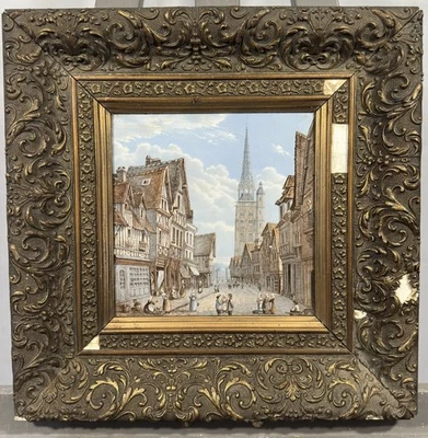 Ancienne peinture sur porcelaine ou carreau de faïence : Strasbourg Alsace - Photo 1/4