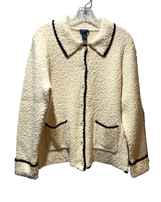 Chanel style tweed jacket Blazer L Sz Large Cream Boucle Wool Blend Doncaster - Image 1 of 4