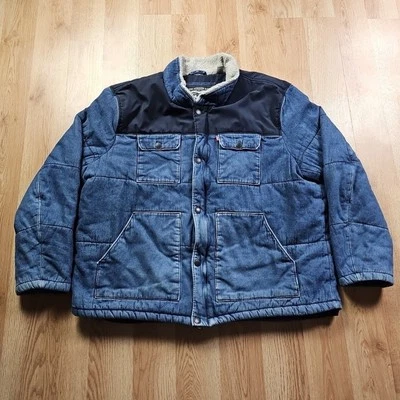 Chaqueta Levis Para Hombres XXL Ultra Loft Sherpa‎ Cuello Denim Look Abrigo Acolchado Cremallera Completa Foto 1 de 4