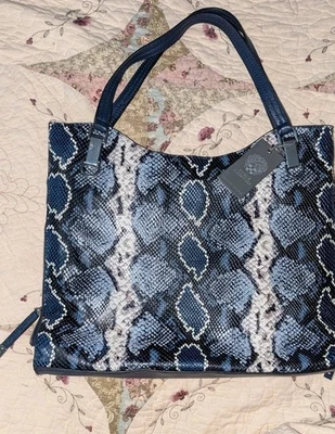 Vince Camuto NWT Leather Tote Emely Snakeskin Charcoal Blue Multi  0317VH4257 - Image 1 of 4