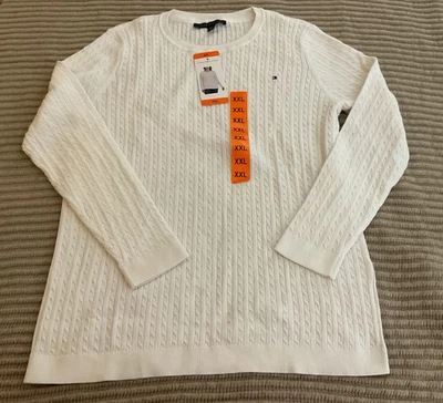 Suéter Tommy Hilfiger para mujer tejido con cable de algodón marfil cuello redondo - talla XXL Foto 1 de 4