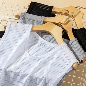 Herren ärmellose Sportwesten einfarbige Mesh Tank Tops für aktive Kleidung - Picture 1 of 28