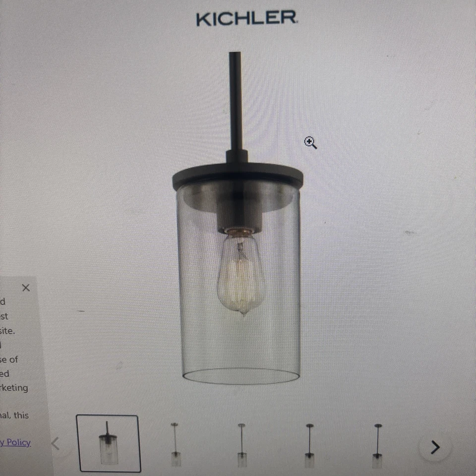 KICHLER Single Pendant Light 43060OZ Olde Bronze Clear Seedy Glass HH 22 - Image 1 of 4