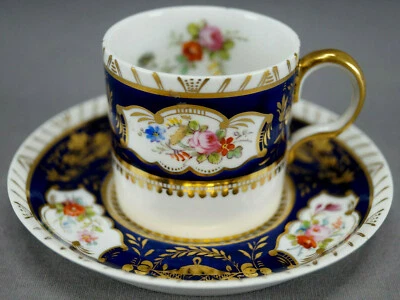 Royal Crown Derby Hand Painted Floral Cobalt & Gold Demitasse Cup & Saucer 1938 - Image 1 of 4