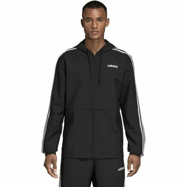 adidas Essentials 3 Stripes Woven Windbreaker Jacket for Men, Size Small - Black