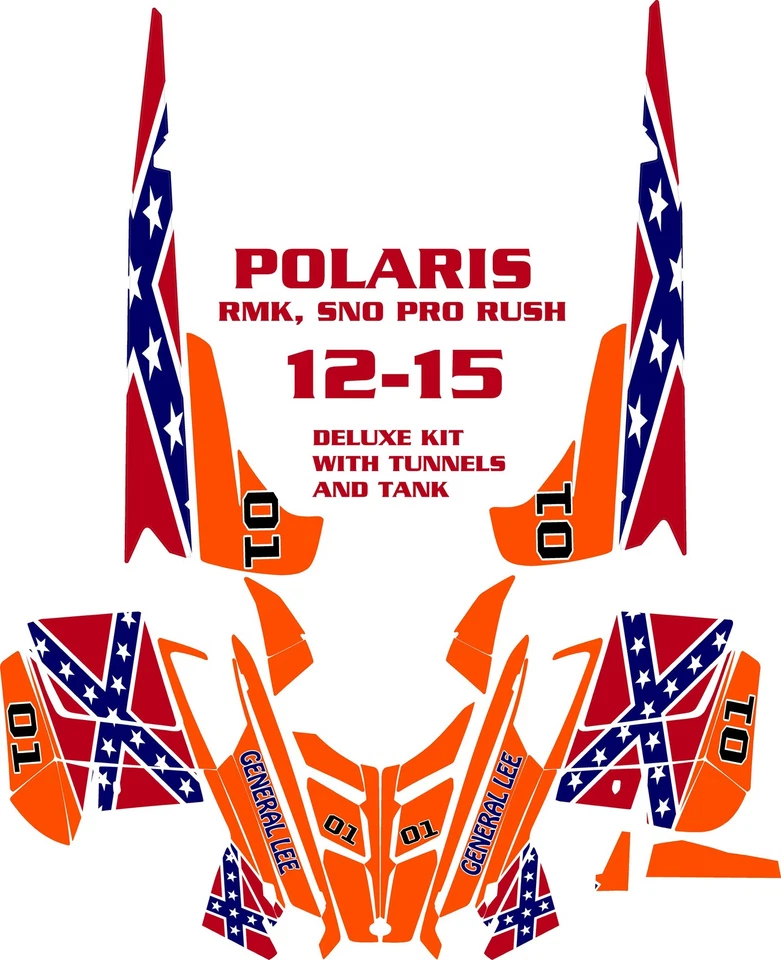 SNOWMOBILE WRAP POLARIS RUSH, PRO, RMK  DECAL 12-15 GENERAL LEE  WITH TUNNELS  - Image 1 of 1