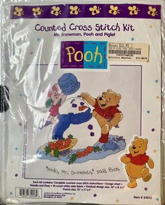Disney Winnie The Pooh #34013 Counted Cross Stitch Kit Mr Snowman Pooh & Piglet - Picture 1 of 2