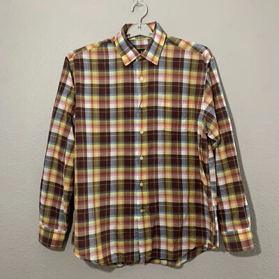 Robert Talbott Classic Men’s Brown Pink Yellow Blue Button Down Long Sleeve L - Image 1 of 4