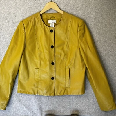 Chaqueta de cuero amarilla vintage Spiegel con botones delanteros 100 % cerdo para mujer talla 14 Foto 1 de 4
