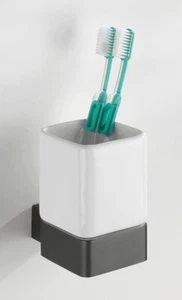 WENKO Zahnputzbecher Montella – Keramik & Aluminium, Wandmontage, Weiß - Bild 1 von 4