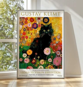 GUSTAV KLIMT BLACK CAT VINTAGE BOTANICAL EXHIBITION ART POSTER PICTURE PRINT - Picture 1 of 2