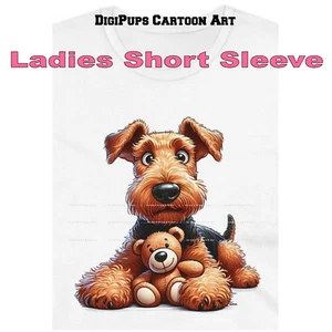 DigiPups Airedale Terrier Dog Stuffed Teddy Bear Toy Hug Cartoon Ladies T Shirt - Picture 1 of 4