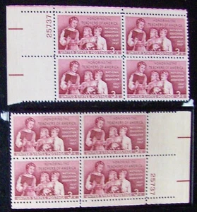 US 3c stamp SC #1093, Teachers of America MNH 1957 2 matching plate blocks - Picture 1 of 1