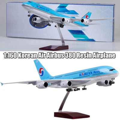 Adorno modelo avión resina Korean Air Air Airbus 380 18,3 pulgadas con rueda de luz LED Foto 1 de 4