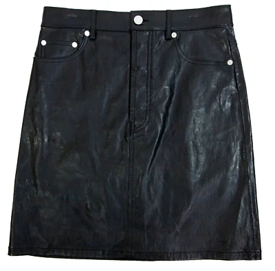Minifalda Helmut Lang de cuero de cordero negro para mujer talla 2 Foto 1 de 4