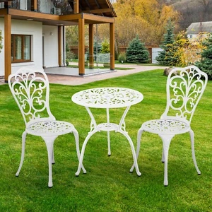 Bistro Set 3 Piece Outdoor Cast Iron Bistro Table and  Chairs Set of 2 White - Picture 1 of 7