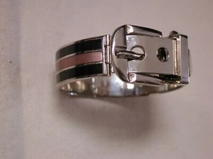 Belt Buckle Bangle Pink Black Enamel Stripe 16mm Italy petite-medium - Picture 1 of 13