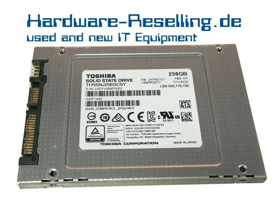 TOSHIBA HG6 256GB  MLC TCG OPAL 2.0 THNSNJ256GCSY JYPA0101 205F1946 Hot Plug - Bild 1 von 1