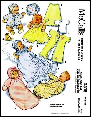 McCall's # 2318 Layette Christening Pattern Infant Baby Dress Cap Bonnet DOLL  - Image 1 of 4