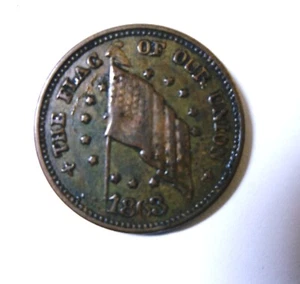 1863 Civil War Token FLAG OF OUR UNION, ARMY AND NAVY - Picture 1 of 3