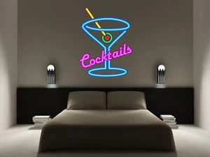 COCKTAILS sign neon effect wall sticker decal art martini glass kitchen retro - Picture 1 of 3