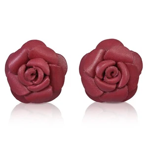Pendientes de poste de cuero genuino Red Rose Passion - Imagen 1 de 5