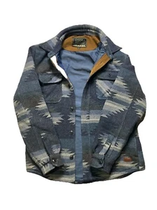 Jachs NY Wool Blend Fully Lined Southwest Aztec Pockets Blue Shirt Jacket Men S - Picture 1 of 3