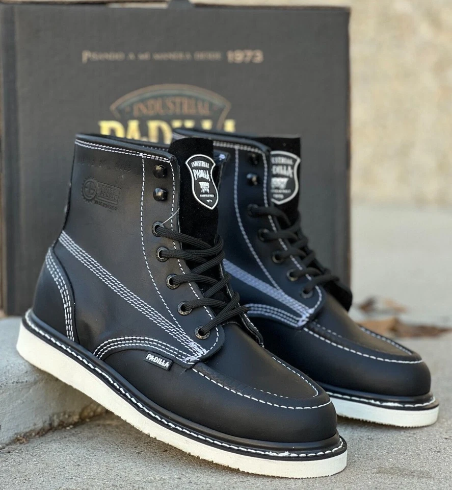 MEN'S WORK BOOTS MOC TOE GENUINE LEATHER LACE UP SOFT TOE BOTAS TRABAJO 115 - Image 1 of 1