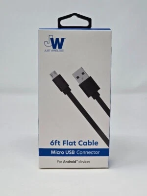 Just Wireless 6ft Flat TPU Micro USB to USB-A Cable - Black - New - Image 1 of 2