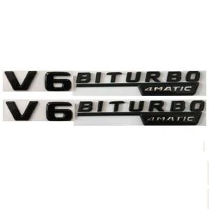 Gloss Black Letters V6 BITURBO 4MATIC Fender Emblems 1 Pair for Mercedes Benz - Picture 1 of 9