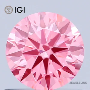 IGI Certified 0.68 Carat Fancy Vivid Pink VS1 Round Cut CVD Lab Grown Diamond - Picture 1 of 19