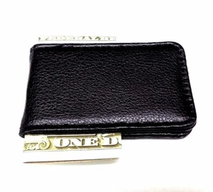 Black Money Clip Leatherette Magnetic Cash Credit Card Wallet Clipper - Picture 1 of 6