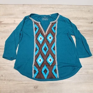 Panhandle Slim V Neck Shirt Womens XL Blue Western Print - Picture 1 of 9