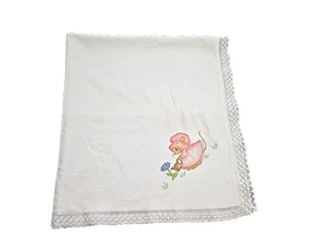 Manta de bebé tejido de algodón blanco apliques de ratón rosa borde de encaje blanco 34"x30" - Imagen 1 de 8