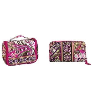 Vera Bradley Travel Cosmetic Bag & Wallet Set of 2 Paisley Pink Purple - Picture 1 of 8