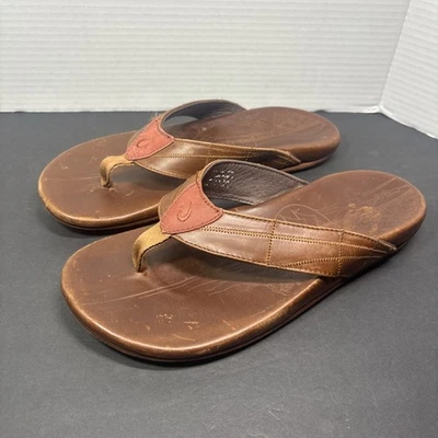 Sandalias Olukai Para Hombres 10 Hokulea Paepae Zapatos Marrón Tanga Chanclas Playa Sin Cordones Foto 1 de 4