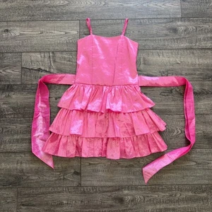 Davis Charles neon pink tafeta ruffle dress girls sz 6 - 10 (see photos) - Picture 1 of 12